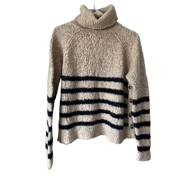 Madewell Mariner Stripe Turtleneck Sweater Size Medium Cream Navy - Picture 7 of 13